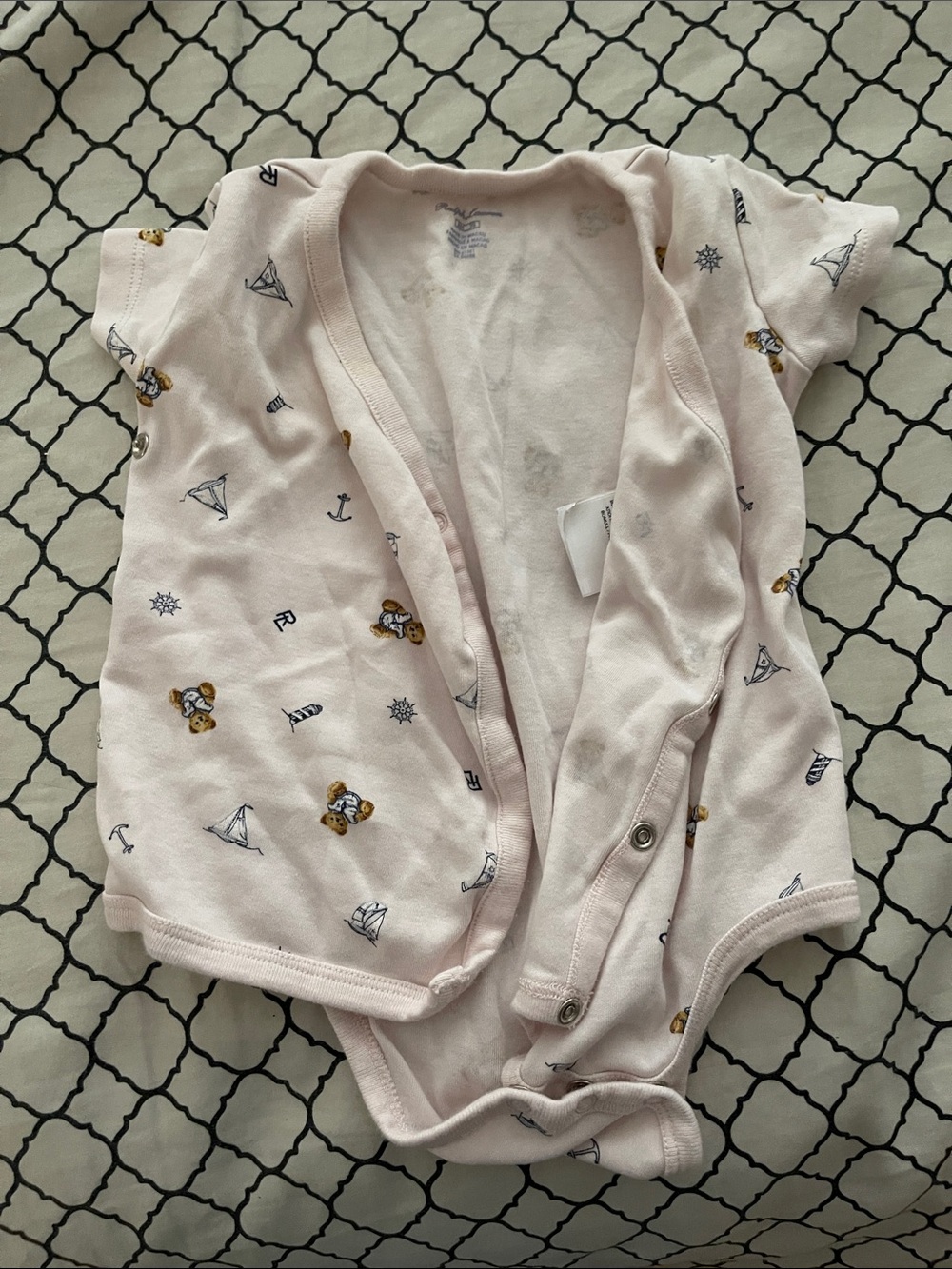 Ralph Lauren Light Pink Nautical & Bear Print Baby Bodysuit